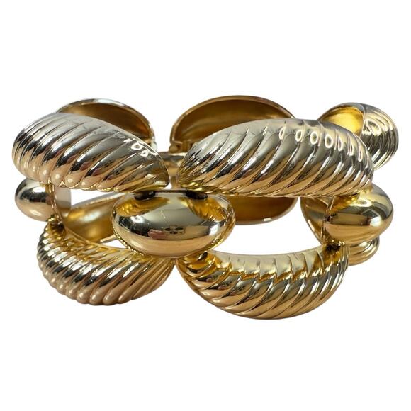 Vintage Christian Dior Bracelet Designer Gold Tone Bubble Textured Panel Germany - Picture 3 of 13